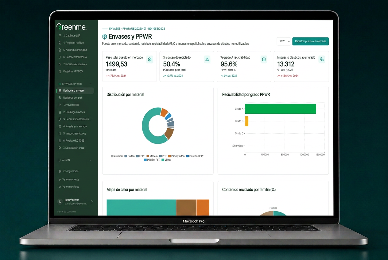 Greenme Engine: dashboard del software de cumplimiento EUDR en un portátil